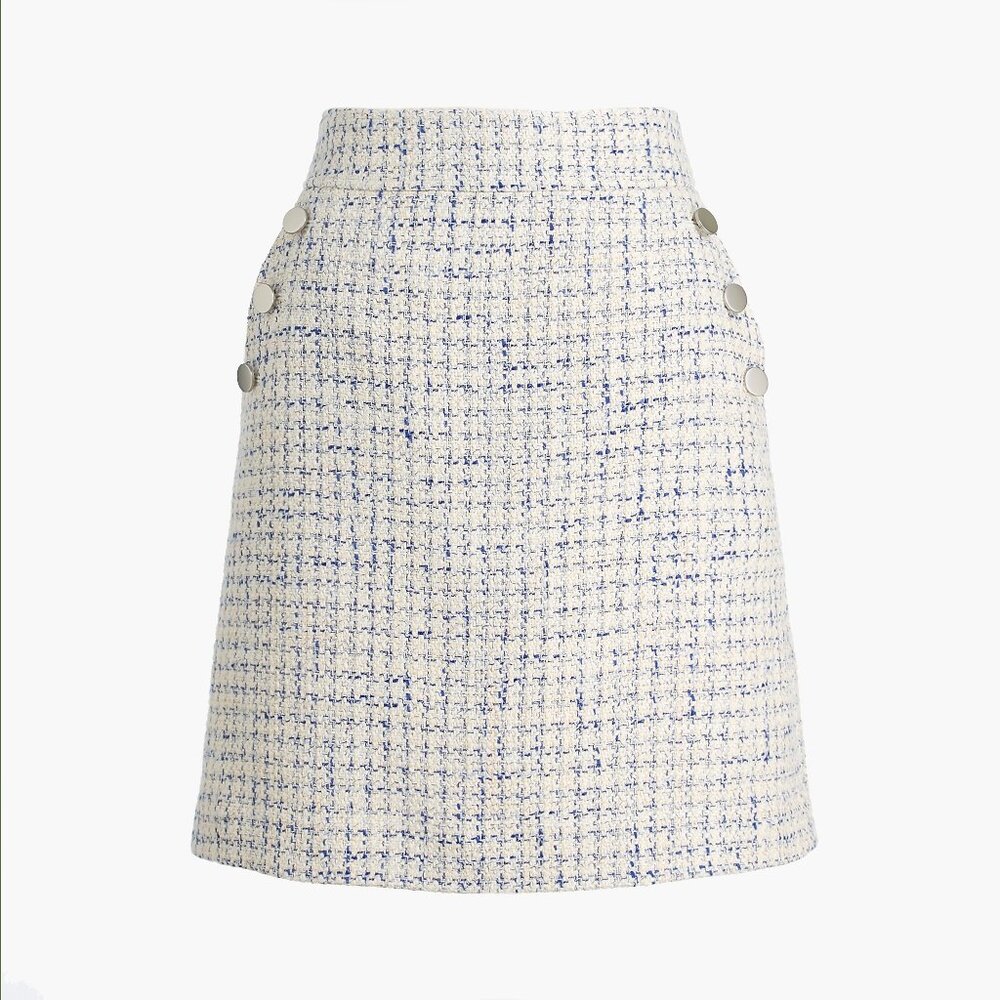 NWT J. Crew Womens Size 0 Cream Blue Tweed Mini Skirt with Pockets NEW